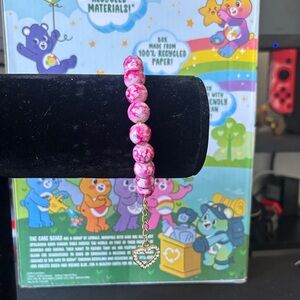 Pink Beaded Heart Charm Bracelet - Unbranded